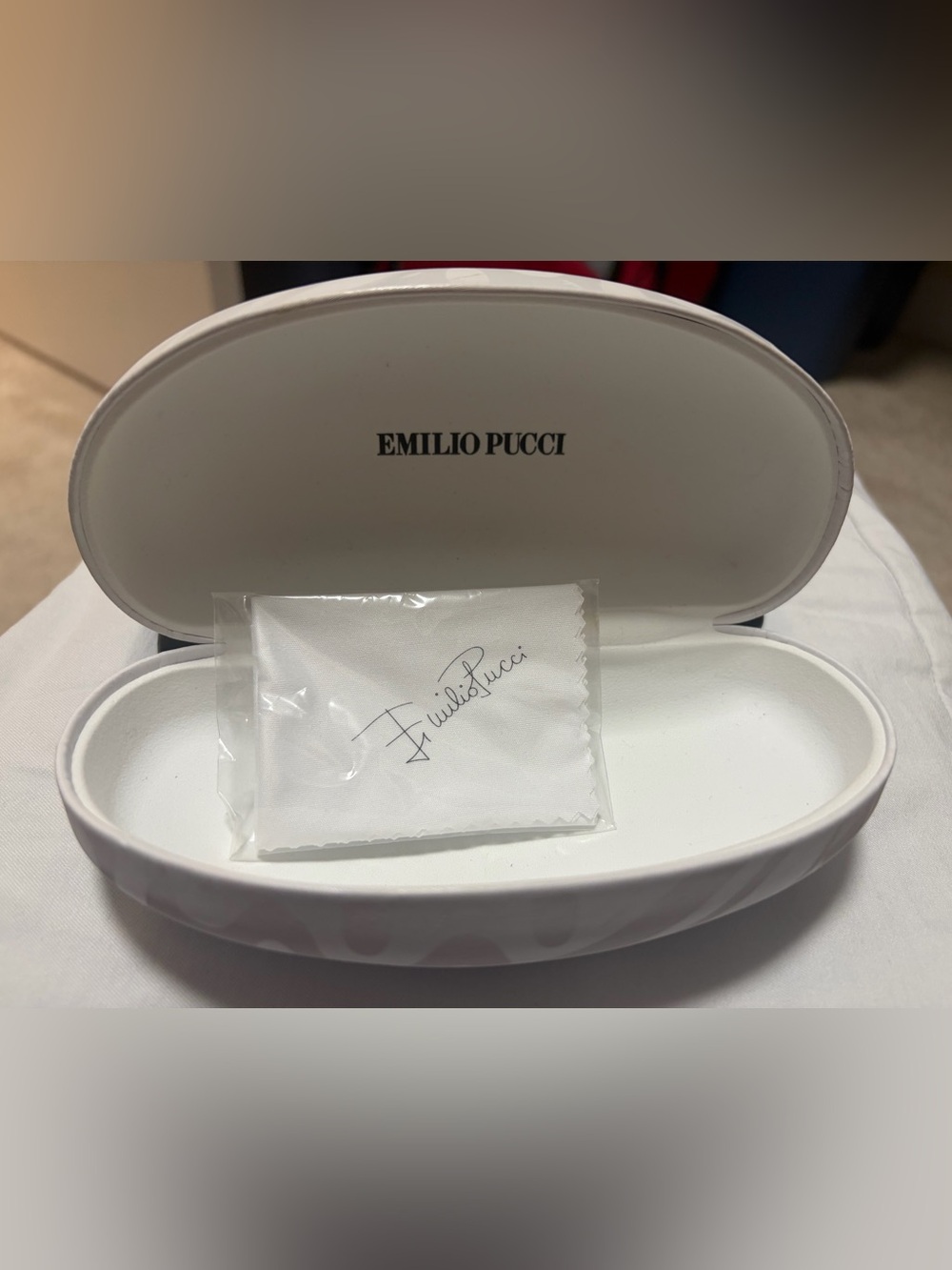 Emilio Pucci White Hard Sunglasses Case with Branded Cloth